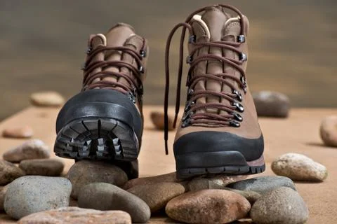Pair of walking boots in the studio. Stock Photos