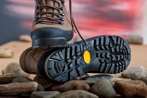 Pair of walking boots in the studio. Stock Photos