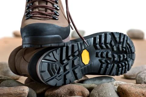 Pair of walking boots in the studio. Stock Photos