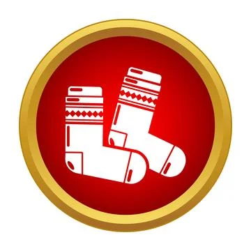 Pair of warm knitted socks icon button Ilustração Stock