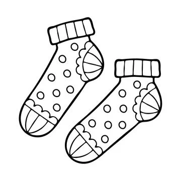 Pair of warm socks coloring page. Clothes of the feet, decorated with pattern Stock Illustration