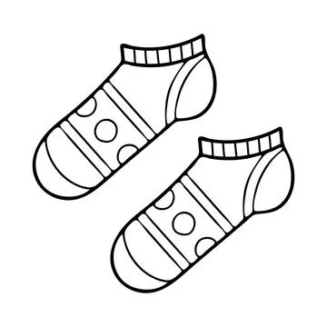 Pair of warm socks coloring page. Clothes of the feet, decorated with pattern Stock Illustration