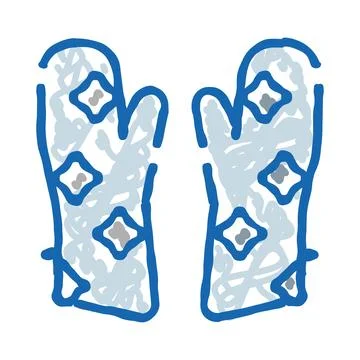 Pair of warming knit mittens doodle illustration Ilustração Stock