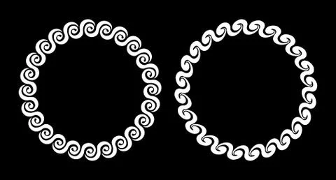 Pair of white decorative round frames for your  design in Greek style ornamen Ilustración de archivo