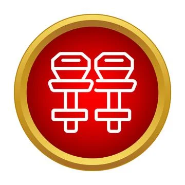 Pair of white dumbbells inside red gold circle Ilustração Stock