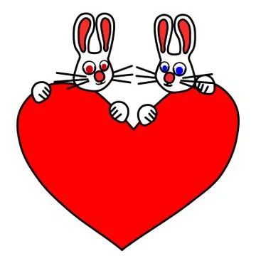 A pair of white rabbits satisfied Stock Illustration