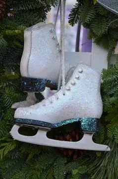 Pair of white skates Stock Photos