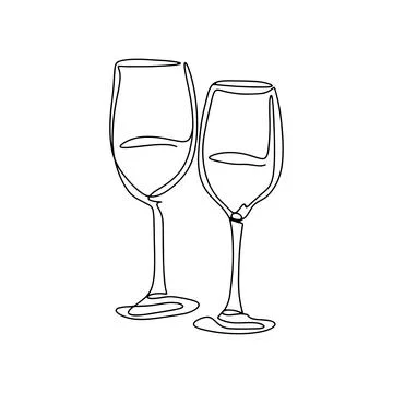 Pair wine glasses isolated line art vector Ilustração Stock