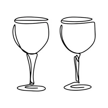 Pair of wine glasses isolated line art vector Illustrazione stock