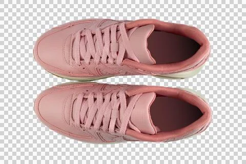 Pair of woman's sneakers isolated from background. Pink color. Top view Stock Photos