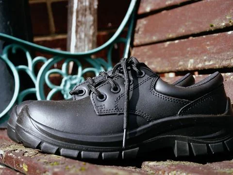 Pair of work boots on garden bench Stock Illustration