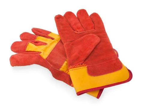Pair of work gloves on white Foto stock