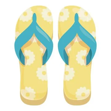 Pair of yellow flip flops with flower design for summer vacation Ilustração Stock