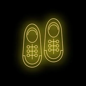 Pair yellow neon outline athletic shoes glowing Ilustração Stock