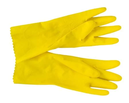 A pair of yellow rubber or latex gloves for household chores. Stock Photos