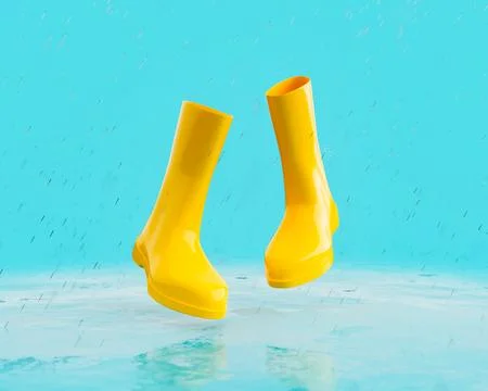 Pair of yellow rubber rain boots in showcase Ilustração Stock