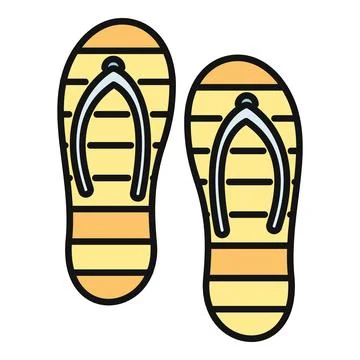 Pair of yellow striped flip flops representing summer vacation Stock Illustration