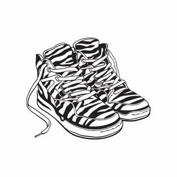 Pair of zebra patterned sneakers, sport shoes from 90s Stock Illustration