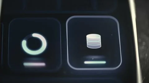 Paired interface tiles combine a circular completion indicator Foto stock