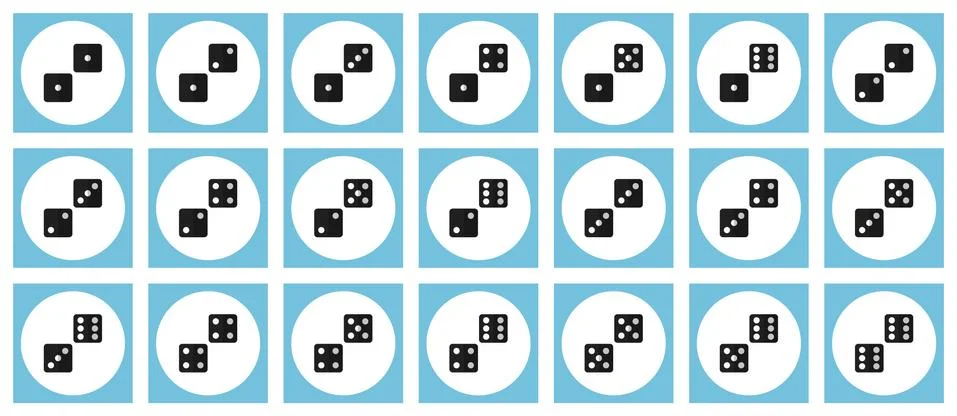 Pairs of black dices vector flat icon set Stock Illustration