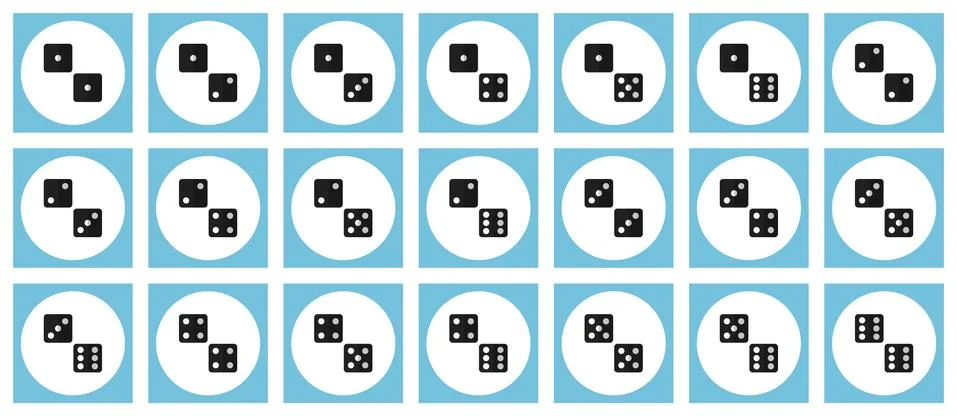 Pairs of black dices vector flat icon set Stock Illustration
