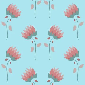 Pairs Of Elegant Pink Flowers Pattern On Blue Stock Illustration