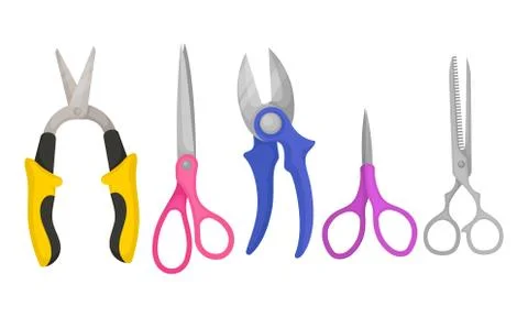 Pairs of Scissors Isolated on White Background Vector Set Stock Illustration
