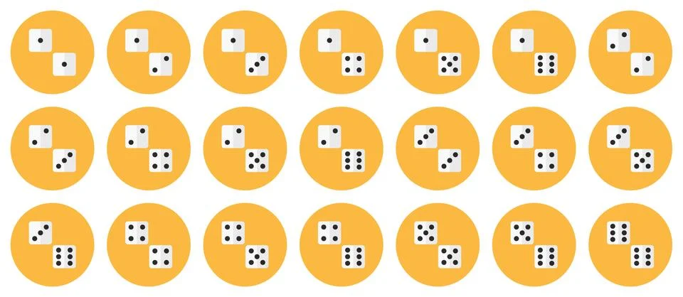 Pairs of white dices vector flat icon set Stock Illustration