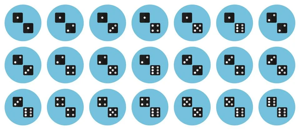 Pairs of white dices vector flat icon set Stock Illustration