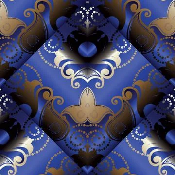 Paisley 3d seamless pattern. Vector dark blue floral background. Luxury 3d wa Stock Illustration