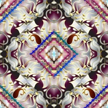 Paisley 3d seamless pattern. Vector floral abstract  background wallpaper wit イラスト素材