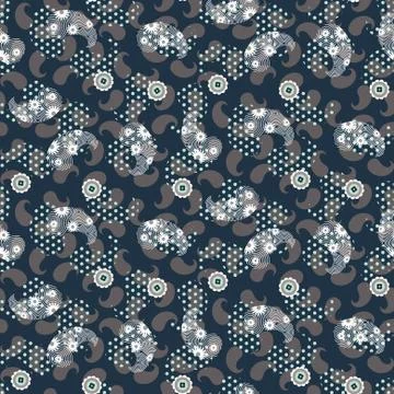 Paisley blue mesh pattern seamless vector. Stock Illustration