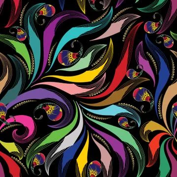 Paisley colorful seamless pattern. Vector floral bright background Stock Illustration