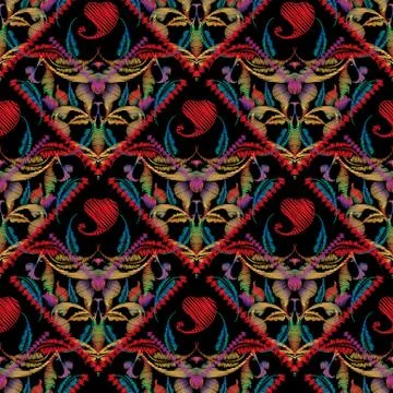 Paisley embroidery seamless pattern. Vector colorful tapestry fl Stock Illustration