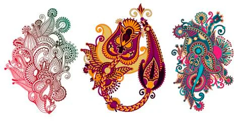 Paisley flower pattern in ethnic style, indian decorative floral Illustrazione stock