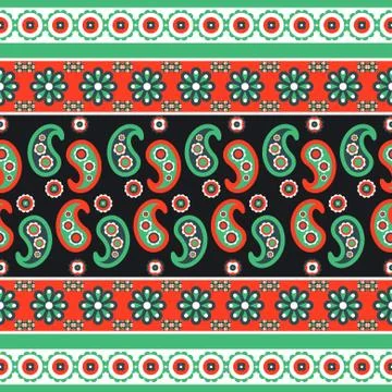 Paisley flower pattern seamless row vector. Illustrazione stock