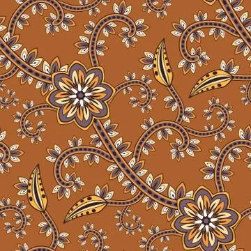 Paisley oriental ornamental pattern. Vector seamless floral background Stock Illustration