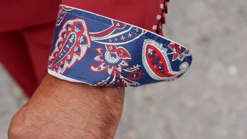 Paisley pattern on shirt cuff. Close up Stock Footage 256764504
