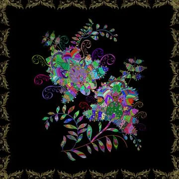 Paisley print hand drawn elements. Home decor. Seamless pattern with fantasy flo Stock Illustration