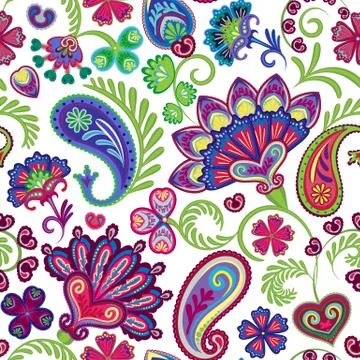 Paisley seamless hand draw vector pattern. Traditional Indian pattern for Stock Illustration