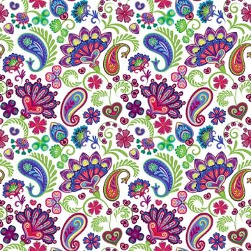 Paisley seamless hand draw vector pattern. Traditional Indian pattern for Stock Illustration