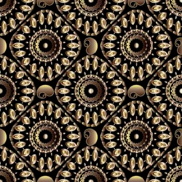 Paisley seamless mandalas pattern. Vector ornamental textured background. Rep Illustrazione stock