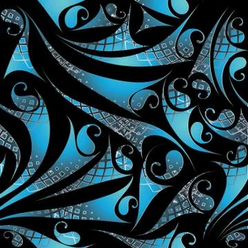 Paisley seamless pattern. Abstract black blue floral background. Stock Illustration