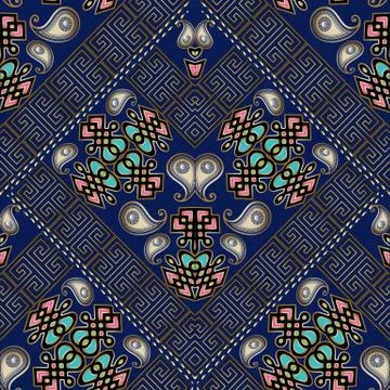 Paisley seamless pattern. Dark blue floral background wallpaper Stock Illustration