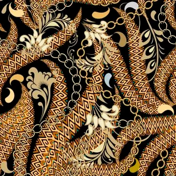 Paisley seamless pattern. Floral vector colorful background. Repeated tribal  Stock Illustration