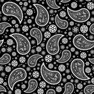 Paisley seamless pattern illustration in black and white. Can be tiled Stock Illustration