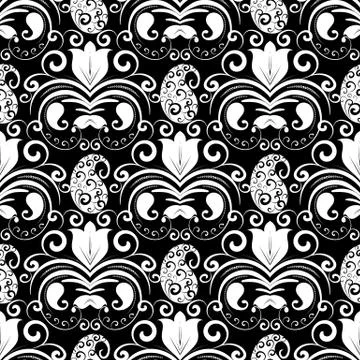 Paisley seamless pattern. Vector black and white floral background イラスト素材