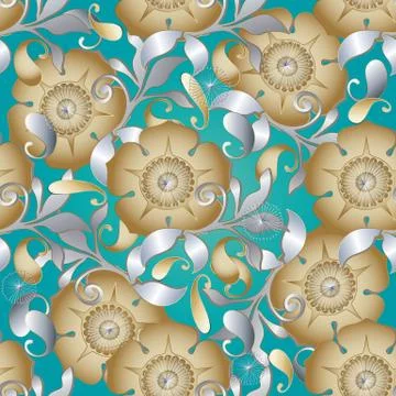 Paisley vector seamless pattern. Ethnic floral turquoise background with vint Stock Illustration