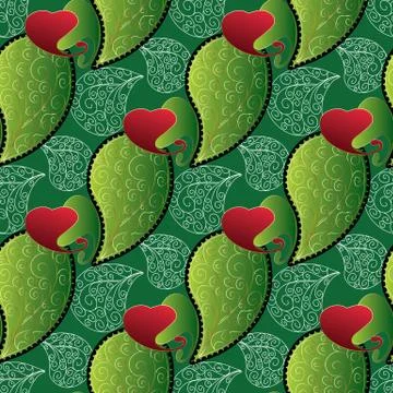 Paisleys seamless pattern. Green repeating floral vector background wallpaper イラスト素材