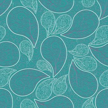 Paisleys seamless pattern. Turquoise repeating floral background wallpaper il Illustrazione stock
